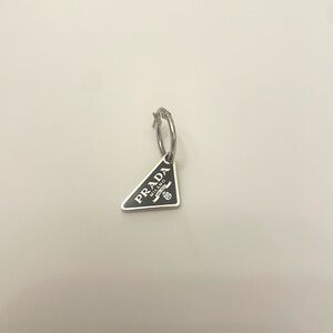 Prada Black and Silver Triangle Solo Earring